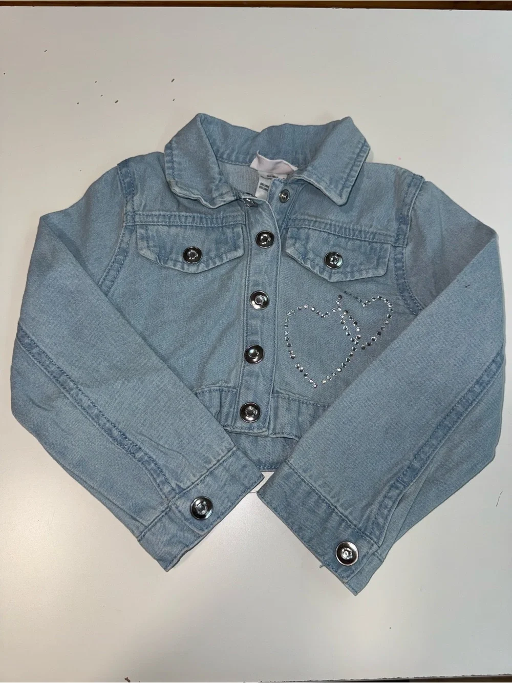Little Lass Light Blue Denim Jacket with Rhinestone Heart
